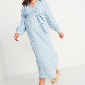 Old Navy Maternity Long-Sleeve Waist-Defined Midi Shirt Dress
